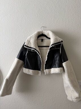 Cider Black and Cream Cropped Teddy Jacket